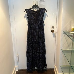 Molinetto Navy blue laced ruffled tier sleeveless maxi dress